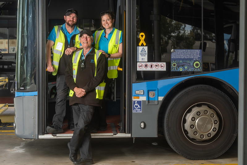 Two generations of bus drivers - a father and his daughter and son -featured in a Transport Canberra news article to celebrate Father's day.