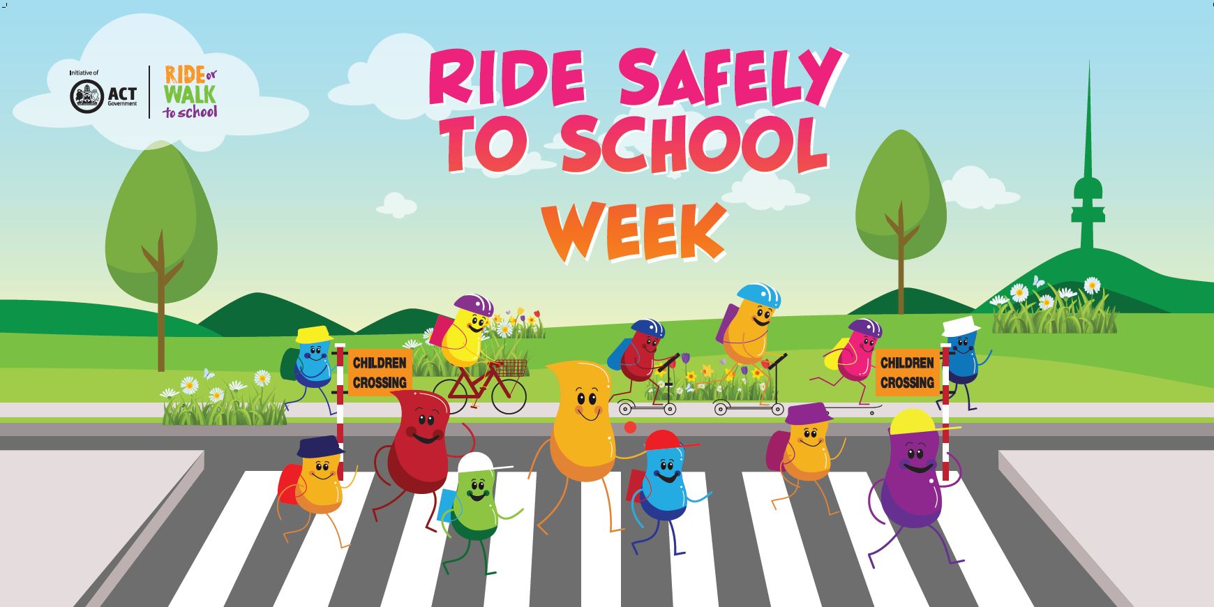 cartoon illustration of kids walking and riding to school