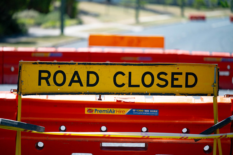 Road closed signage on road