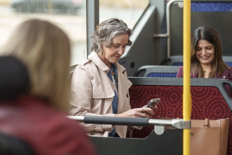 Two women travelling on a Transport Canberra bus